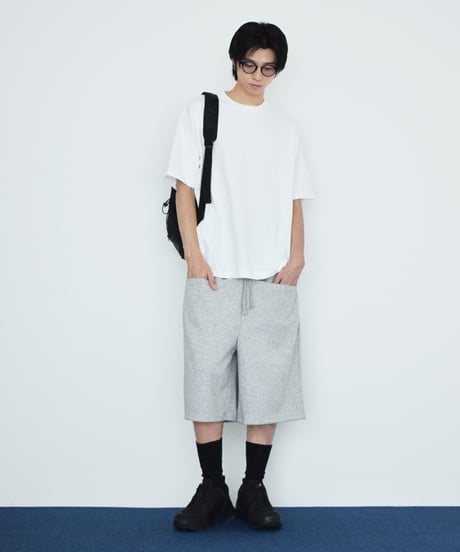 グレーのみ 8月上旬入荷分　予約販売　bottoms-02327U　フロントポケット スウェット ハーフパンツ　グレー　ブラック