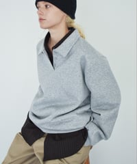 10月中旬～10月下旬入荷分　予約販売　tops-02600　ポロカラー スウェットライク プルオーバー　グレー