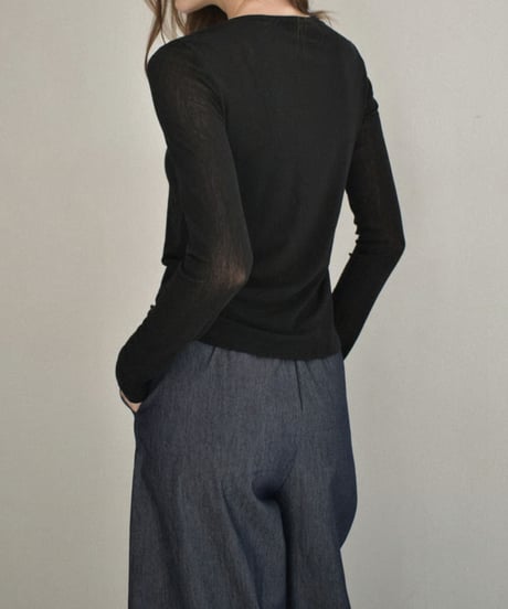nh-tops-02569　ロングスリーブ シアーカットソー　エクリュ　グレー　ブラウン　ブラック