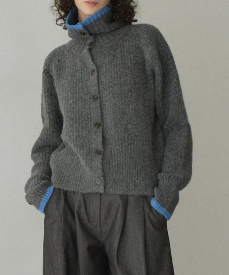 knit-02349　バイカラー 2wayネック ニット　グレー　ブラウン