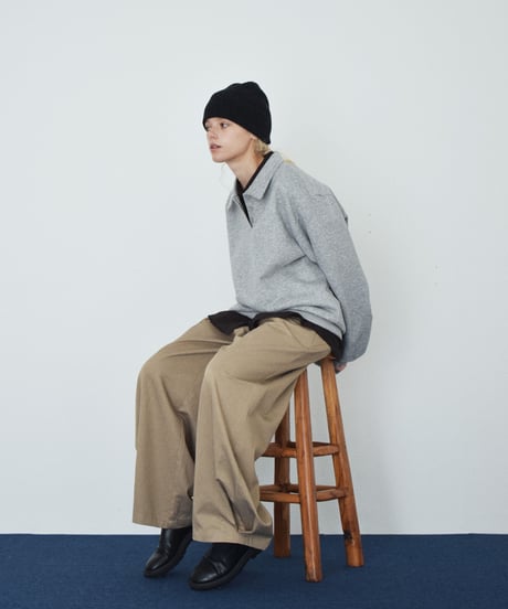 10月中旬～10月下旬入荷分　予約販売　tops-02600　ポロカラー スウェットライク プルオーバー　グレー