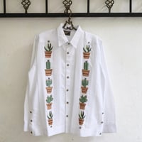 【ご注文日より１年以内にお届け】【受注生産】【長袖】【CACTUS 手刺繍】【HANDMADE】【ESGP-07L-W】【L/S GUAYAMISA】【WHITE】【白】