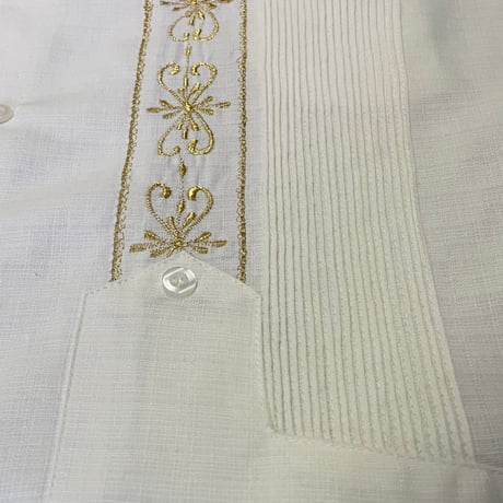 【半袖】【 ESG-01S-OFG 】【 S/S GUAYABERA 】【 REJILLADA 】【 OFF WHITE x GOLD 】【 オフホワイト x 金 】