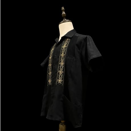【 半袖 】【 ESG-01S-BG 】【 S/S GUAYABERA 】【 REJILLADA 】【 BLACK x GOLD 】【 黒 x 金 】