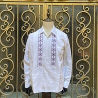 【長袖】【 ESGS-03L-WPU 】【 L/S GUAYABERA 】【REJILLADA MOTA】【麻の葉柄】【WHITExPURPLE】