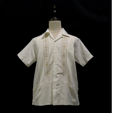 【半袖】【 ESG-01S-OFG 】【 S/S GUAYABERA 】【 REJILLADA 】【 OFF WHITE x GOLD 】【 オフホワイト x 金 】