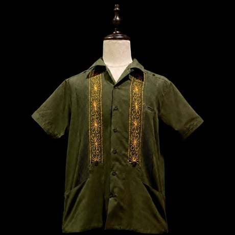 【半袖】【 ESG-01S-OLG 】【 S/S GUAYABERA 】【 REJILLADA 】【 OLIVE x GOLD 】【 オリーブ x 金 】