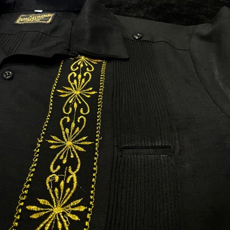 【 半袖 】【 ESG-01S-BG 】【 S/S GUAYABERA 】【 REJILLADA 】【 BLACK x GOLD 】【 黒 x 金 】