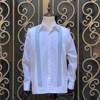 【長袖】【ESG-109L-WJA】【GUAYABERAS】【 L/S GUAYABERA】【WHITE x JADE 】