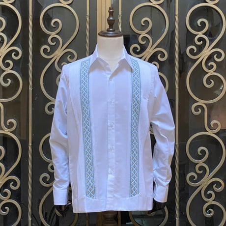 【長袖】【ESG-109L-WJA】【GUAYABERAS】【 L/S GUAYABERA】【WHITE x JADE 】