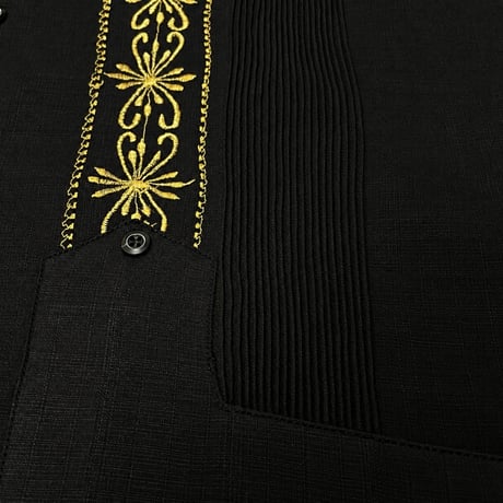 【 半袖 】【 ESG-01S-BG 】【 S/S GUAYABERA 】【 REJILLADA 】【 BLACK x GOLD 】【 黒 x 金 】