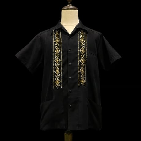 【 半袖 】【 ESG-01S-BG 】【 S/S GUAYABERA 】【 REJILLADA 】【 BLACK x GOLD 】【 黒 x 金 】