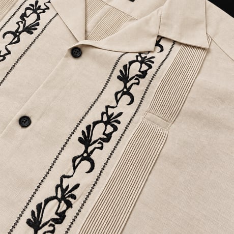 【ご注文日より１年以内にお届け】【受注生産】【ESG-20S-MUB】【REJILLADA 】【S/S GUAYABERA】【L.BEIGExBLACK】 【ライトベージュx黒】