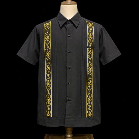 【半袖】【 ESGS-11S-BG 】【 S/S GUAYABERA】【BLACK x GOLD】 【黒 x 金】