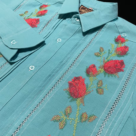 【ご注文日より１年以内にお届け】【受注生産】【長袖】【 ESG-W10L-TQR 】【 L/S GUAYAMISA 】【 ROSA 】【 TURQUOISE x RED 】【 ターコイズ x 赤 】
