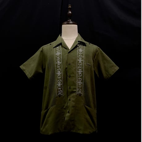 【半袖】【 ESG-01S-OLS 】【 S/S GUAYABERA 】【 REJILLADA 】【 OLIVE x SILVER 】【 オリーブ x 銀 】
