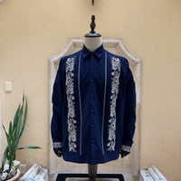 【長袖】【袖刺繍】【ESG-T30L-NS】【 L/S GUAYAMISA 】【 NAVY x SILVER 】【 紺 x 銀 】