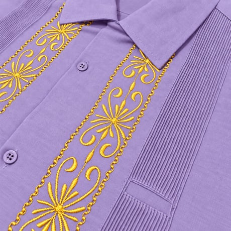 【ご注文日より１年以内にお届け】【受注生産】【半袖】【 ESG-01S-LAG 】【 S/S GUAYABERA 】【 REJILLADA 】【 LAVENDERxWHITE 】【 ラベンダーx金】