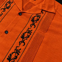 【ご注文日より１年以内にお届け】【受注生産】【ESG-20S-ORB】【REJILLADA 】【S/S GUAYABERA】【ORANGExBLACK】 【オレンジx黒】
