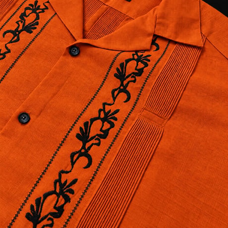 【ご注文日より１年以内にお届け】【受注生産】【ESG-20S-ORB】【REJILLADA 】【S/S GUAYABERA】【ORANGExBLACK】 【オレンジx黒】