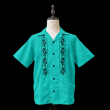 【ご注文日より１年以内にお届け】【受注生産】【ESG-20S-TQB】【REJILLADA 】【S/S GUAYABERA】【TURQUOISExBLACK】 【ターコイズx黒】