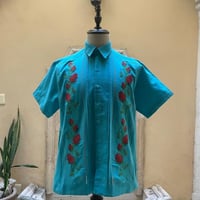 【ご注文日より１年以内にお届け】【受注生産】【半袖】【 ESG-W10S-TQR 】【薔薇 】【 S/S GUAYAMISA 】【 ROSA 】【 TURQUOISE x RED 】