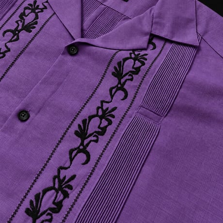 【ご注文日より１年以内にお届け】【受注生産】【ESG-20S-PUB】【REJILLADA 】【S/S GUAYABERA】【PURPLExBLACK】 【紫x黒】