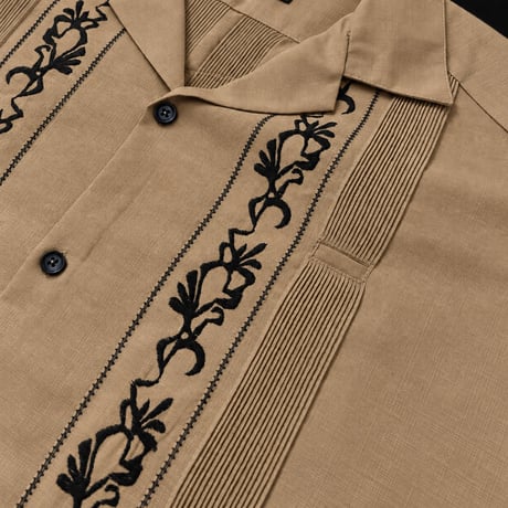 【ご注文日より１年以内にお届け】【受注生産】【ESG-20S-KHB】【REJILLADA 】【S/S GUAYABERA】【KHAKIxBLACK】 【カーキx黒】