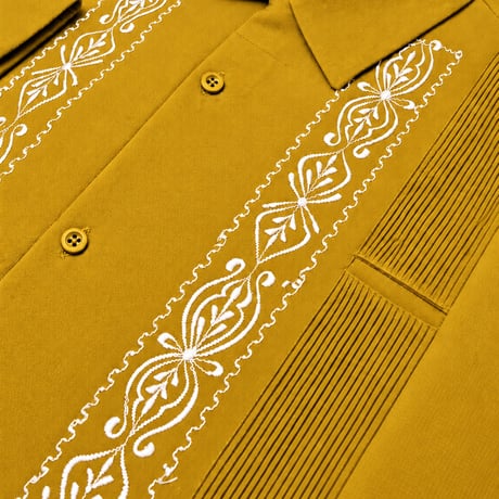 【2027年7月31日までにお届け】【受注生産】【長袖】【 ESG-01L-MUW 】【 L/S GUAYABERA 】【 REJILLADA 】【 MUSTARDxWHITE】