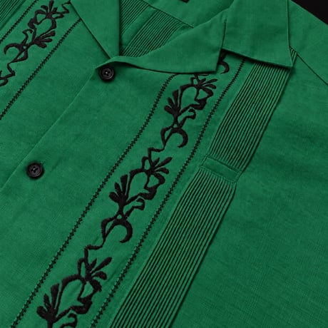 【ご注文日より１年以内にお届け】【受注生産】【ESG-20S-GREB】【REJILLADA 】【S/S GUAYABERA】【GREENxBLACK】 【緑x黒】
