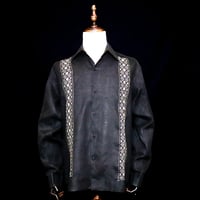 【ご注文日より１年以内にお届け】【受注生産】【 長袖 】【 ESGP-08L-BG 】【 LINEN/リネン 】【 クロスステッチ手刺繍 】【L/S GUAYAMISA】【BLACK】【黒】