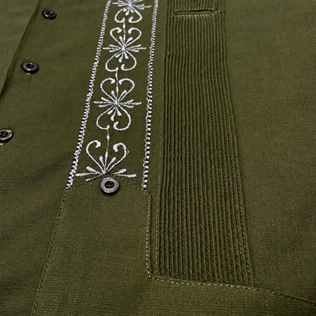 【半袖】【 ESG-01S-OLS 】【 S/S GUAYABERA 】【 REJILLADA 】【 OLIVE x SILVER 】【 オリーブ x 銀 】