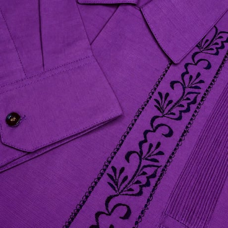 【ご注文日より１年以内にお届け】【受注生産】【長袖】【 ESG-20L-PUB 】【 L/S GUAYABERA 】【 REJILLADA 】【 PURPLE x BLACK 】【 紫 x 黒 】