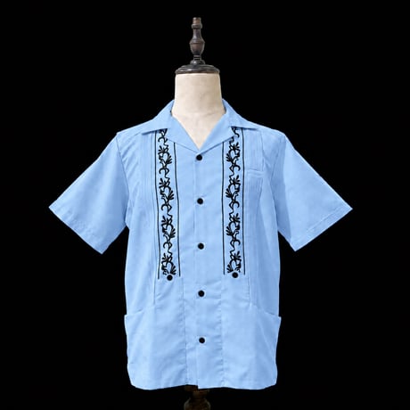 【ご注文日より１年以内にお届け】【受注生産】【ESG-20S-SAB】【REJILLADA 】【S/S GUAYABERA】【SAX xBLACK】 【サックスブルーx黒】