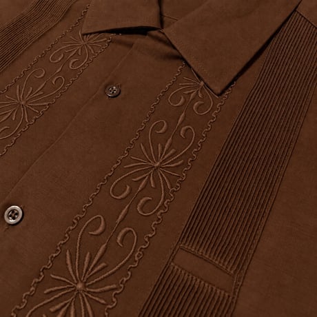 【ご注文日より１年以内にお届け】【受注生産】【半袖】【 ESG-01S-BR 】【 S/S GUAYABERA 】【 REJILLADA 】【 BROWN 】【 茶色】