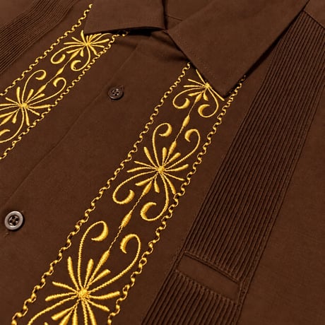【ご注文日より１年以内にお届け】【受注生産】【半袖】【 ESG-01S-BRG 】【 S/S GUAYABERA 】【 REJILLADA 】【 BROWNxGOLD 】【 茶色x金】