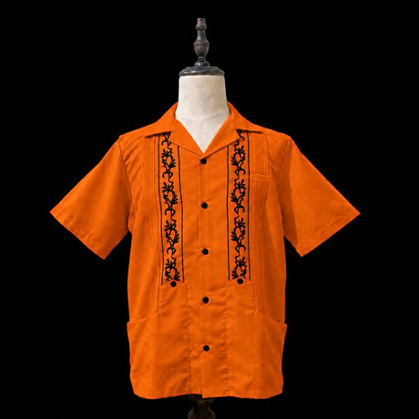 【ご注文日より１年以内にお届け】【受注生産】【ESG-20S-ORB】【REJILLADA 】【S/S GUAYABERA】【ORANGExBLACK】 【オレンジx黒】