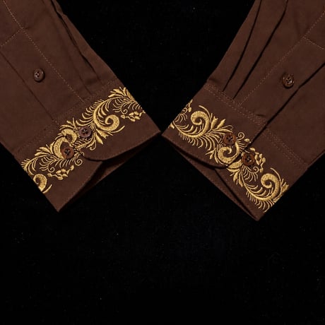 【2月】【予約商品】【長袖】【袖刺繍】【ESG-T30L-BRG】【 L/S GUAYAMISA 】【 BROWN GOLD】【 茶色x金】