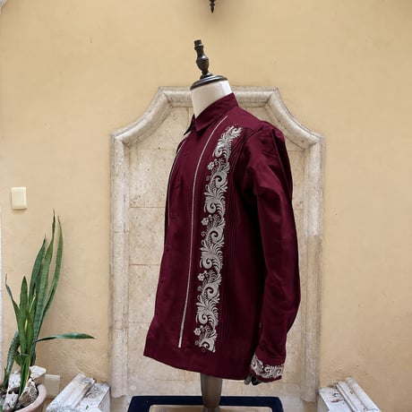 【長袖】【袖刺繍】【ESG-T30L-BUS】【 L/S GUAYAMISA 】【 BURGUNDYx SILVER】【 臙脂色x銀】