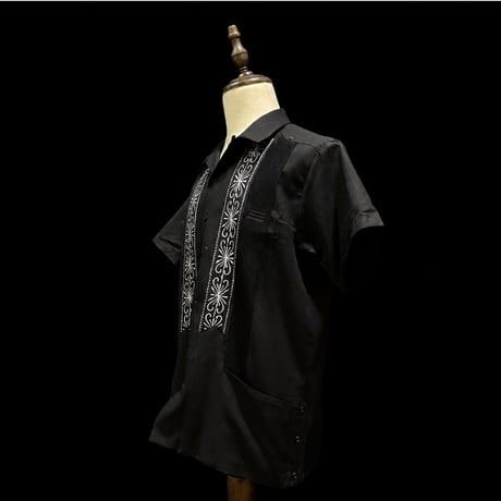 【半袖】【 ESG-01S-BSI 】【 S/S GUAYABERA 】【 REJILLADA 】【 BLACK x SILVER 】【 黒 x 銀 】