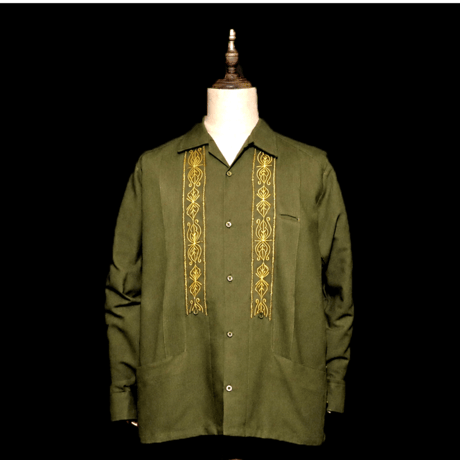 【9月下旬】【予約商品】【長袖】【 ESG-01L-OLG 】【 L/S GUAYABERA 】【 REJILLADA 】【 OLIVE x GOLD 】【オリーブ x 金】