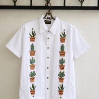 【ご注文日より１年以内にお届け】【受注生産】【半袖】【CACTUS 手刺繍】【HANDMADE】【ESGP-07S-W】【S/S GUAYAMISA】【WHITE】【白】