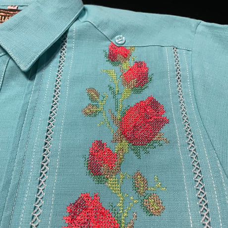 【ご注文日より１年以内にお届け】【受注生産】【長袖】【 ESG-W10L-TQR 】【 L/S GUAYAMISA 】【 ROSA 】【 TURQUOISE x RED 】【 ターコイズ x 赤 】
