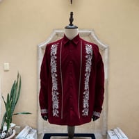 【長袖】【袖刺繍】【ESG-T30L-BUS】【 L/S GUAYAMISA 】【 BURGUNDYx SILVER】【 臙脂色x銀】