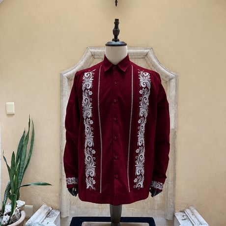 【長袖】【袖刺繍】【ESG-T30L-BUS】【 L/S GUAYAMISA 】【 BURGUNDYx SILVER】【 臙脂色x銀】