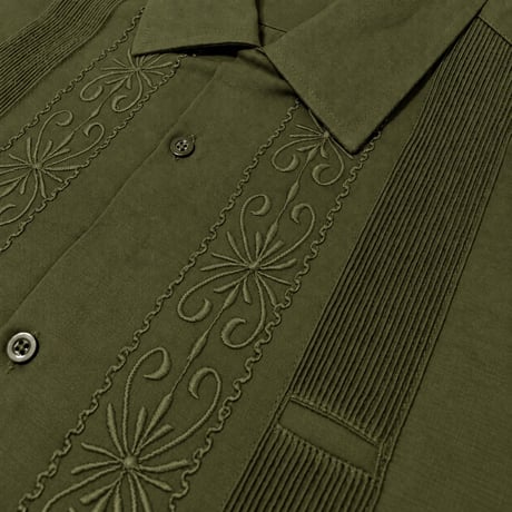 【ご注文日より１年以内にお届け】【受注生産】【半袖】【 ESG-01S-OL 】【 S/S GUAYABERA 】【 REJILLADA 】【 OLIVE】【オリーブ】