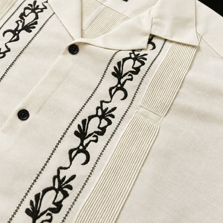 【ご注文日より１年以内にお届け】【受注生産】【ESG-20S-OFB】【REJILLADA 】【S/S GUAYABERA】【OFF WHITExBLACK】 【オフホワイトx黒】