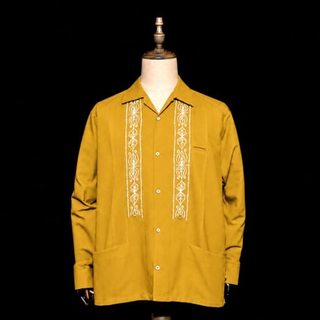 【2027年7月31日までにお届け】【受注生産】【長袖】【 ESG-01L-MUW 】【 L/S GUAYABERA 】【 REJILLADA 】【 MUSTARDxWHITE】