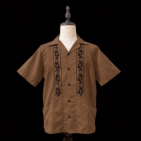 【ご注文日より１年以内にお届け】【受注生産】【ESG-20S-BRB】【REJILLADA 】【S/S GUAYABERA】【BROWNxBLACK】 【茶色x黒】