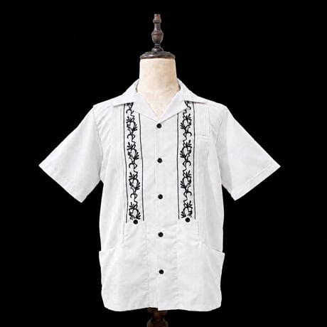 【ご注文日より１年以内にお届け】【受注生産】【ESG-20S-WB】【REJILLADA 】【S/S GUAYABERA】【WHITExBLACK】 【白x黒】